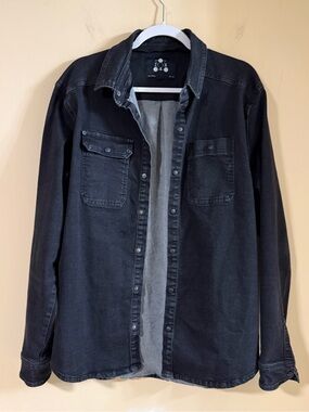 Men's Black Lightweight Button-Front Shirt Jacket